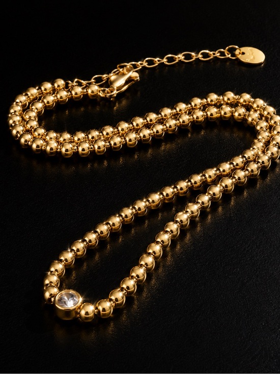 Anthropologie Jewelry - Gold tone Beaded Necklace with Clear Crystal